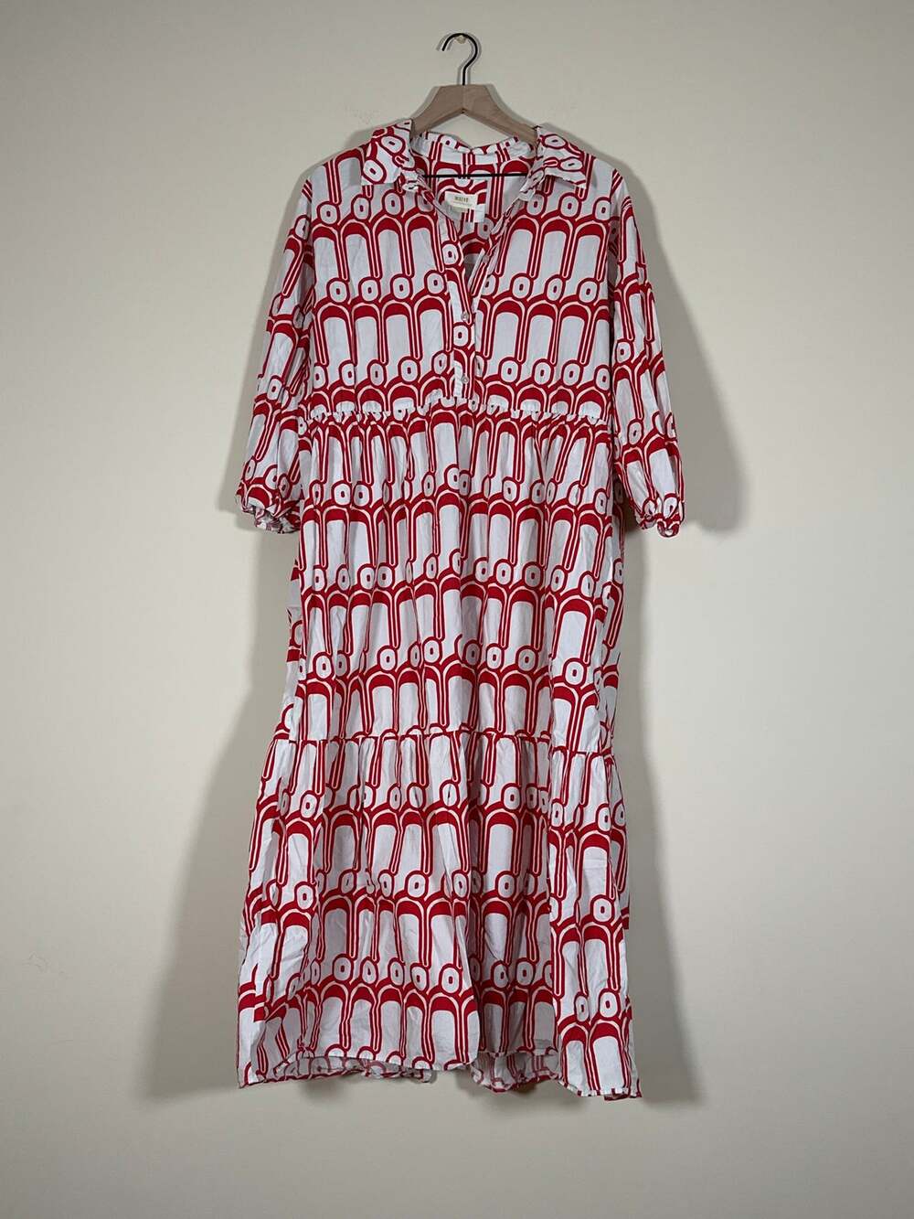Anthropologie Maeve Bettina Maxi Dress XL Red White Geometric Print